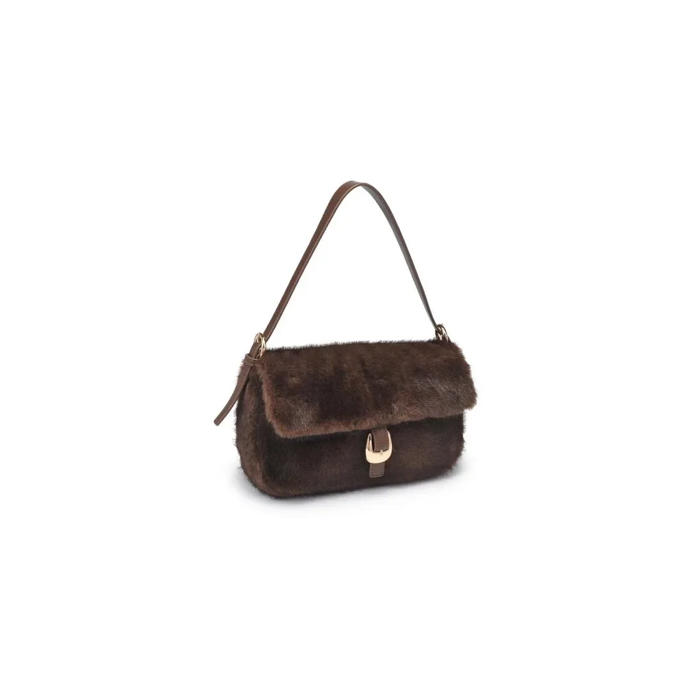 Faux Fur Shoulder Bag in Chocolate - Picture 2 of 4